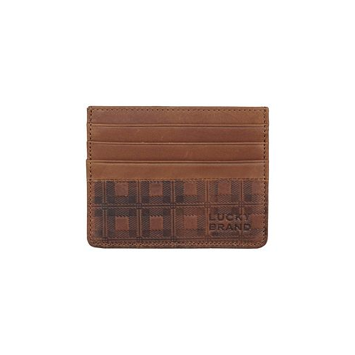 Lucky Brand Mens Plaid Embossed Leather Card Case