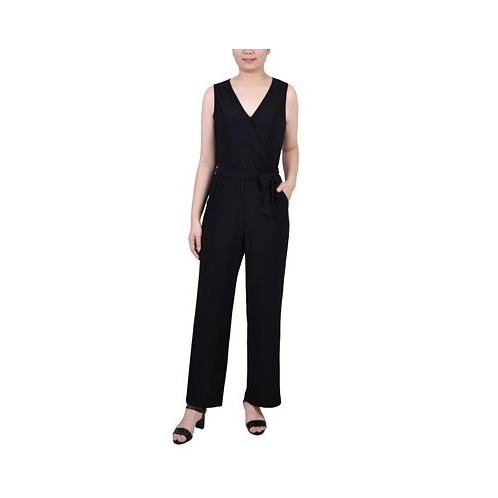NY Collection Petite Short Sleeveless Belted Jumpsuit