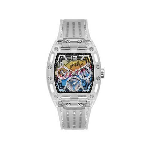 GUESS Mens Clear Silicone Multi-Function Watch 44mm