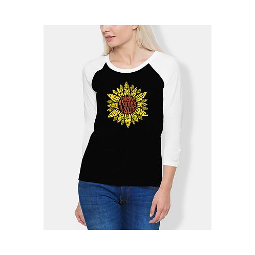LA Pop Art Womens Raglan Sunflower Word Art T-shirt