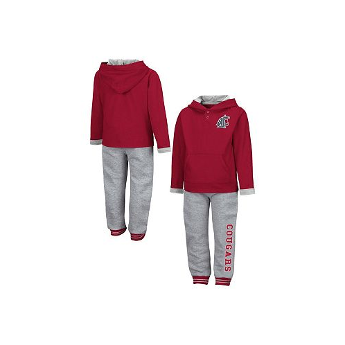 Colosseum Toddler Boys Crimson and Heathered Gray Washington State Cougars Poppies Pullover Hoodie and Sweatpants Set