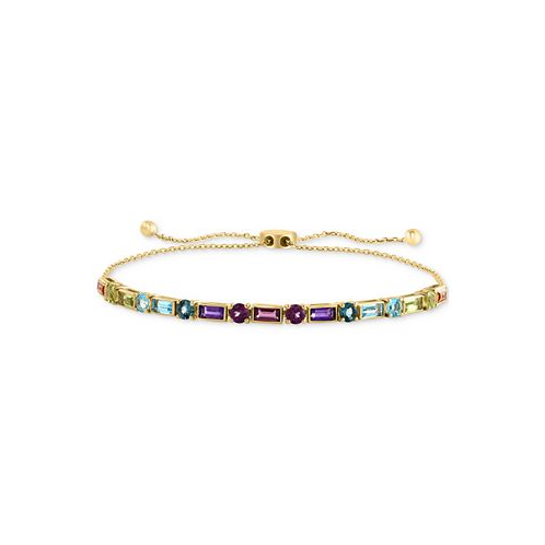 EFFY Collection EFFY Multi-Gemstone (2-1/3 ct. t.w.) & Diamond (1/20 ct. t.w.) Bolo Bracelet in 14k Gold-Plated Sterling Silver