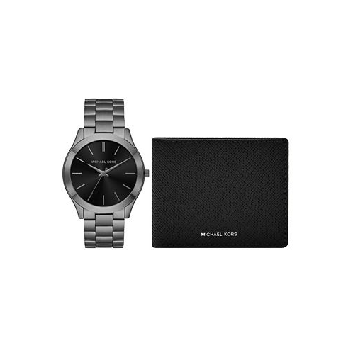 Michael Kors Mens Gunmetal Stainless Bracelet Watch 44mm Gift Set