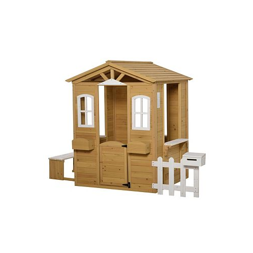 Outsunny Outdoor Playhouse w/ Fence Serving Station 82.75 L x 42.25 W x 55 H