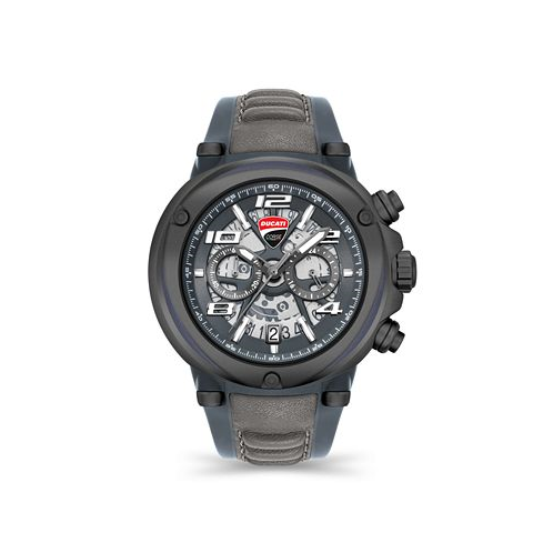 Ducati Corse Mens Partenza Collection Chronograph Timepiece Black Silicon with Gray Leather Strap Watch 49mm