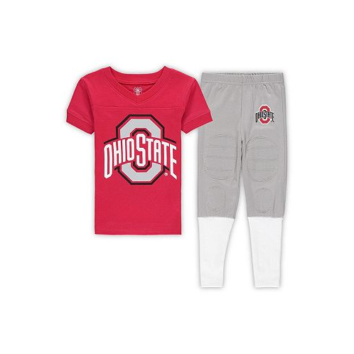 Wes & Willy Preschool Boys and Girls Scarlet Ohio State Buckeyes Football Player V-Neck T-shirt and Pants Sleep Set