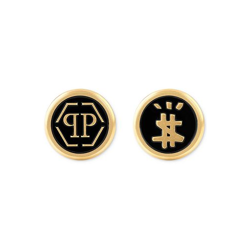 Philipp Plein Gold-Tone IP Stainless Steel Mismatch Logo Black Cuff Links