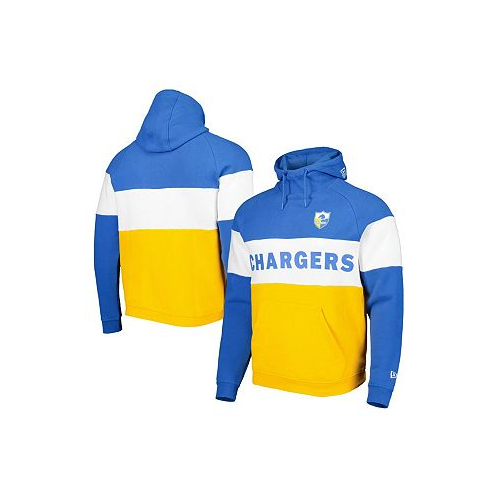 New Era Mens Gold and Powder Blue Los Angeles Chargers Colorblock Throwback Pullover Hoodie