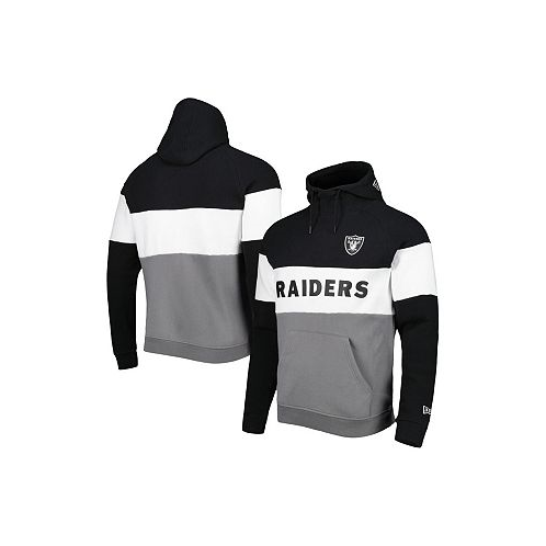 New Era Mens Silver and Black Las Vegas Raiders Colorblock Current Pullover Hoodie