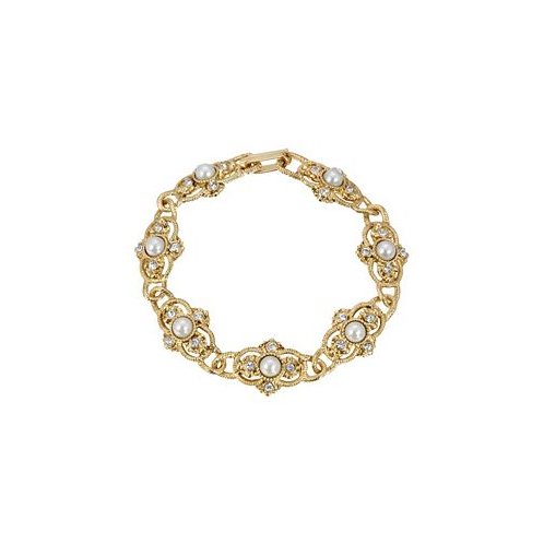 2028 14K Gold Plated Imitation Pearl Link Bracelet