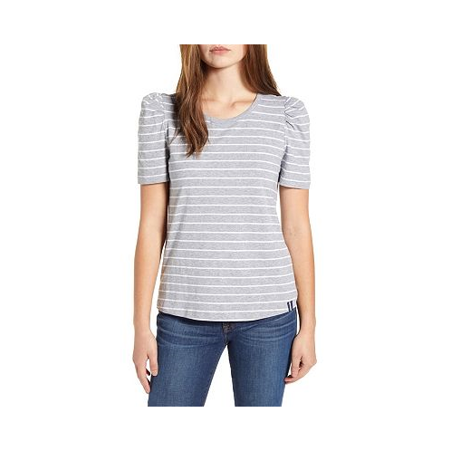 Court & Rowe Womens Short Sleeve Classic Stripe Puff Sleeve T-shirt