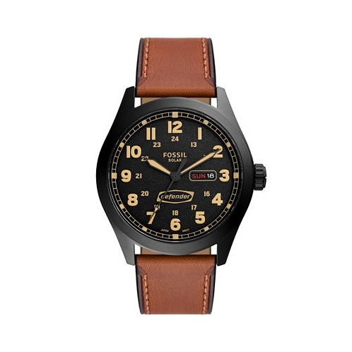 Fossil Mens Defender Solar Brown Leather Strap Watch 46mm