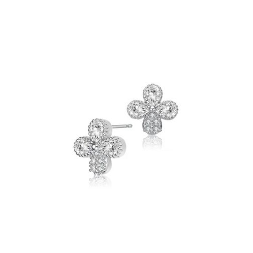 Genevive GV Sterling Silver White Gold Plated Clear Pear and Round Cubic Zirconia Clover Earrings