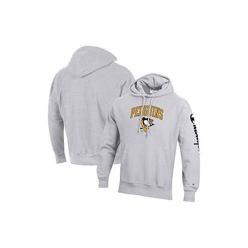 Champion Mens Heather Gray Pittsburgh Penguins Reverse Weave Pullover Hoodie