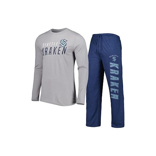 Concepts Sport Mens Deep Sea Blue Gray Seattle Kraken Meter Long Sleeve T-shirt and Pants Sleep Set