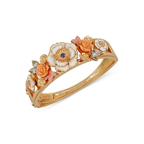 GUESS Gold-Tone Mixed Color Stone Flower Bangle Bracelet