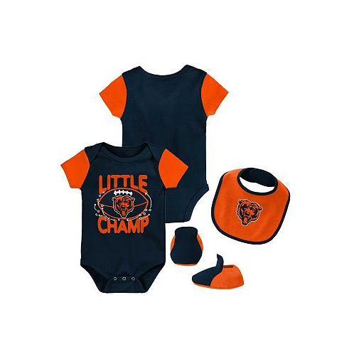 Outerstuff Newborn and Infant Boys and Girls Navy Orange Chicago Bears Little Champ Three-Piece Bodysuit Bib and Booties Set