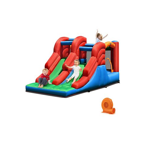 Costway Inflatable Bounce House 3-in-1 Dual Slides Jumping Castle Bouncer w/ 550W Blower