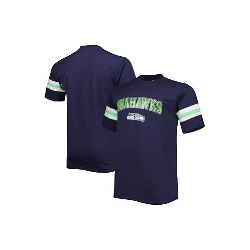 Profile Mens College Navy Seattle Seahawks Big and Tall Arm Stripe T-shirt