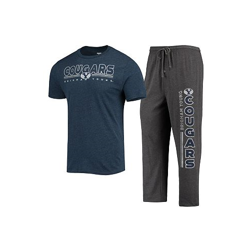 Concepts Sport Mens Heathered Charcoal Navy BYU Cougars Meter T-shirt and Pants Sleep Set