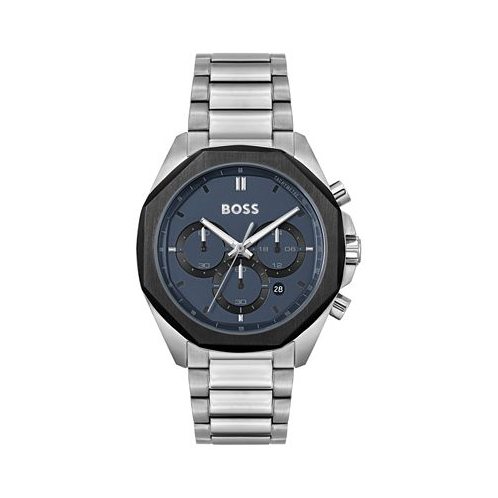 HUGO BOSS Mens Cloud Quartz Chronograph Silver-Tone Stainless Steel Watch 43mm