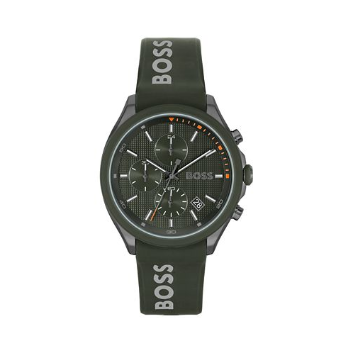 BOSS HUGO Mens Velocity Quartz Fashion Chronograph Green Silicone Strap Watch 44mm