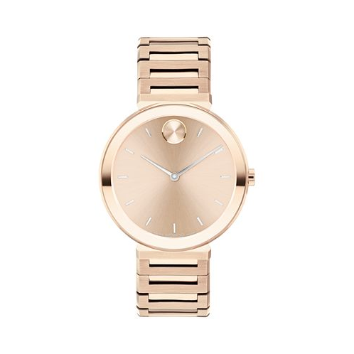 Movado Womens Bold Horizon Swiss Quartz Ionic Plated Carnation Gold-Tone Steel Watch 34mm