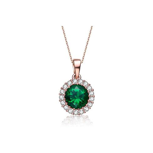 Genevive Cubic Zirconia Sterling Silver Emerald Round Pendant