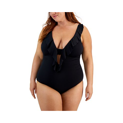 Becca ETC Trendy Plus Size Color Code Ruffled One-Piece Swimsuit