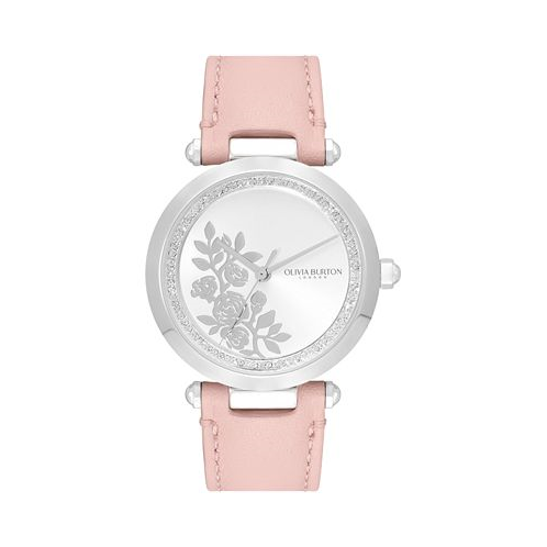 Olivia Burton Womens Signature Floral Pink Leather Strap Watch 34mm