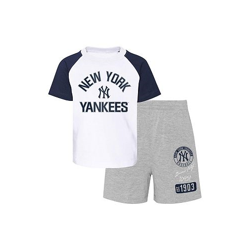Outerstuff Infant Boys and Girls White and Heather Gray New York Yankees Ground Out Baller Raglan T-shirt and Shorts Set