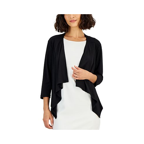 Connected Petite Open-Front 3/4-Sleeve Waterfall Shrug