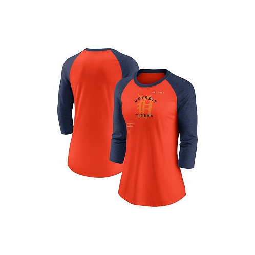 Nike Womens Orange Navy Detroit Tigers Next Up Tri-Blend Raglan 3/4 -Sleeve T-shirt