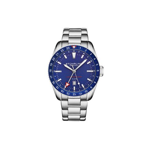 Stuhrling Mens Aquadiver Silver-tone Stainless Steel Blue Dial 49mm Round Watch