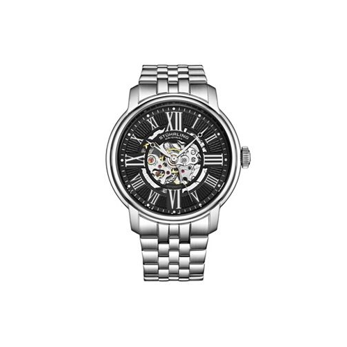 Stuhrling Mens Legacy Silver-tone Stainless Steel Black Dial 45mm Round Watch