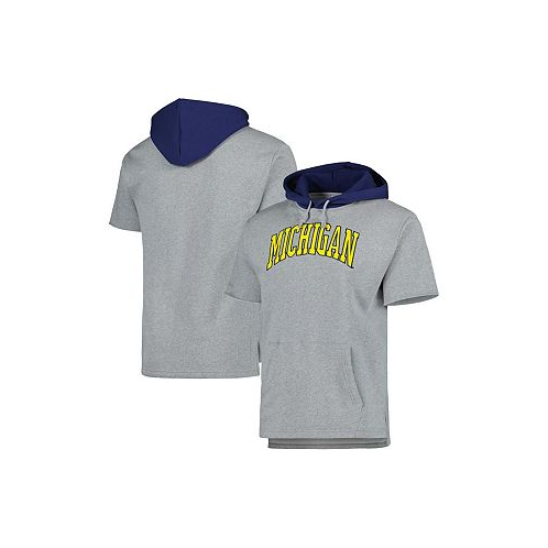 Mitchell & Ness Mens Heather Gray Michigan Wolverines Postgame?Short Sleeve Pullover Hoodie