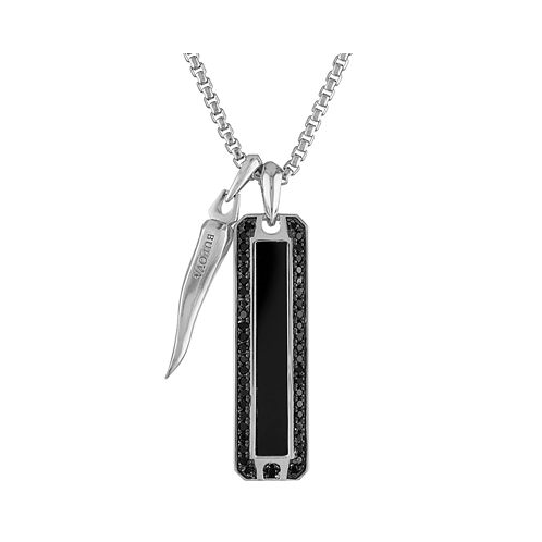 Bulova Mens Icon Black Onyx & Black Diamond (3/4 ct. t.w.) Pendant Necklace in Sterling Silver 24 + 2 extender