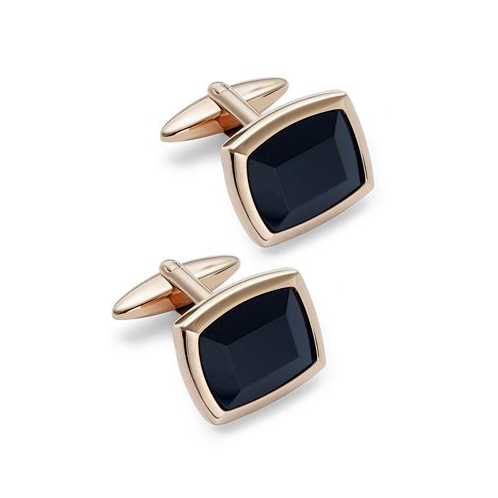 Rhona Sutton Sutton by Mens Rose Gold-Tone Stainless Steel and Jet Stone Cuff Links