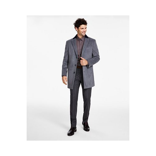 Tallia Men Wool Blend Overcoats with Contrast Velvet Top Collar