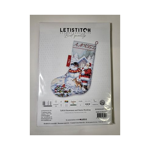 LetiStitch Counted Cross Stitch Kit Snowman and Santa Stocking L8016
