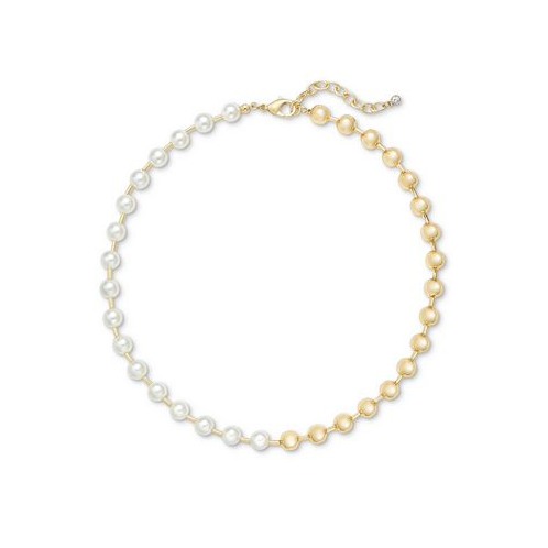 On 34th Gold-Tone Bead & Imitation Pearl Collar Necklace 16 + 2 extender