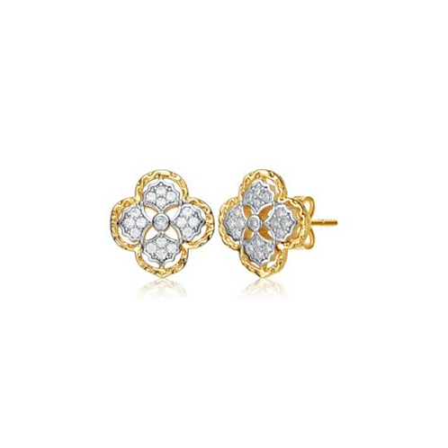 Rachel Glauber Classy 14K Gold Plated and Cubic Zirconia Floral Stud Earrings