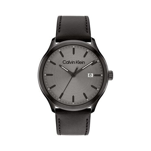 Calvin Klein Mens 3H Quartz Black Leather Strap Watch 43mm