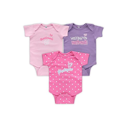 Soft As A Grape Girls Infant Pink Purple Washington Nationals 3-Pack Rookie Bodysuit Set