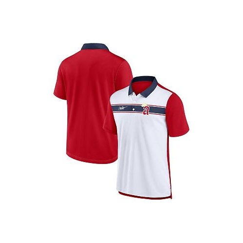 Nike Mens White Red California Angels Rewind Stripe Polo Shirt