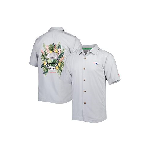 Tommy Bahama Mens Gray New England Patriots Coconut Point Frondly Fan Camp IslandZone Button-Up Shirt