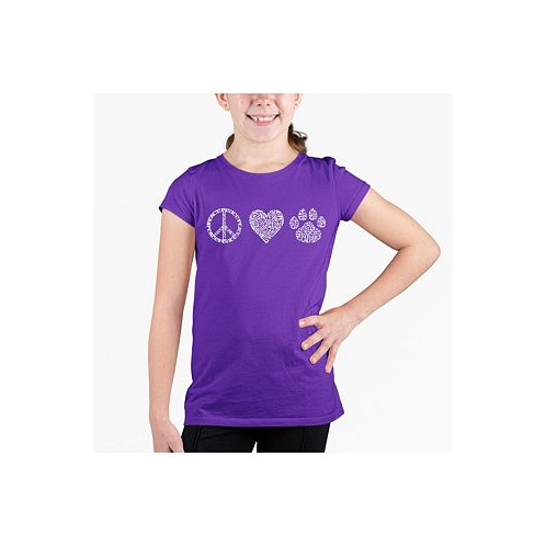 LA Pop Art Big Girls Word Art T-shirt - Peace Love Cats