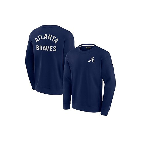 Fanatics Signature Mens and Womens Navy Atlanta Braves Super Soft Pullover Crew Sweatshirt