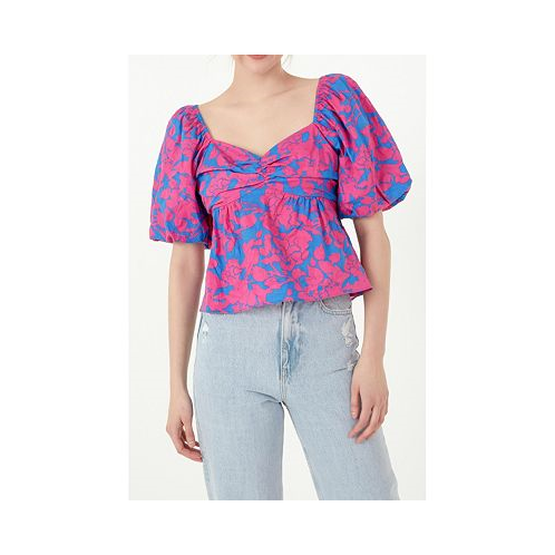 Free the Roses Womens Floral Printed Bow Top