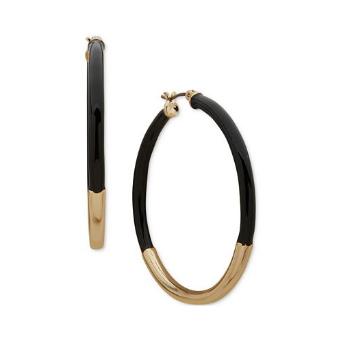 DKNY Gold-Tone Medium Half-Black Tubular Hoop Earrings 1.5